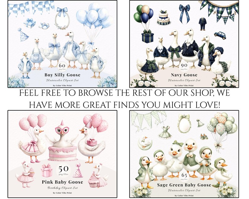 Watercolor Silly Goose Clipart, Pink Girl Baby Shower PNG, Birthday ...