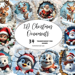 3D-stijl leuke kerst PNG clipart, instant download commercieel gebruik, kerstman, sneeuwpop, rendieren, dieren transparante kerstsublimatiebundel