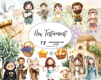 Biblical Characters New Testament Clipart Bundle, Christianity Watercolor PNG, Jesus Graphics, Bible Story, Comercial use