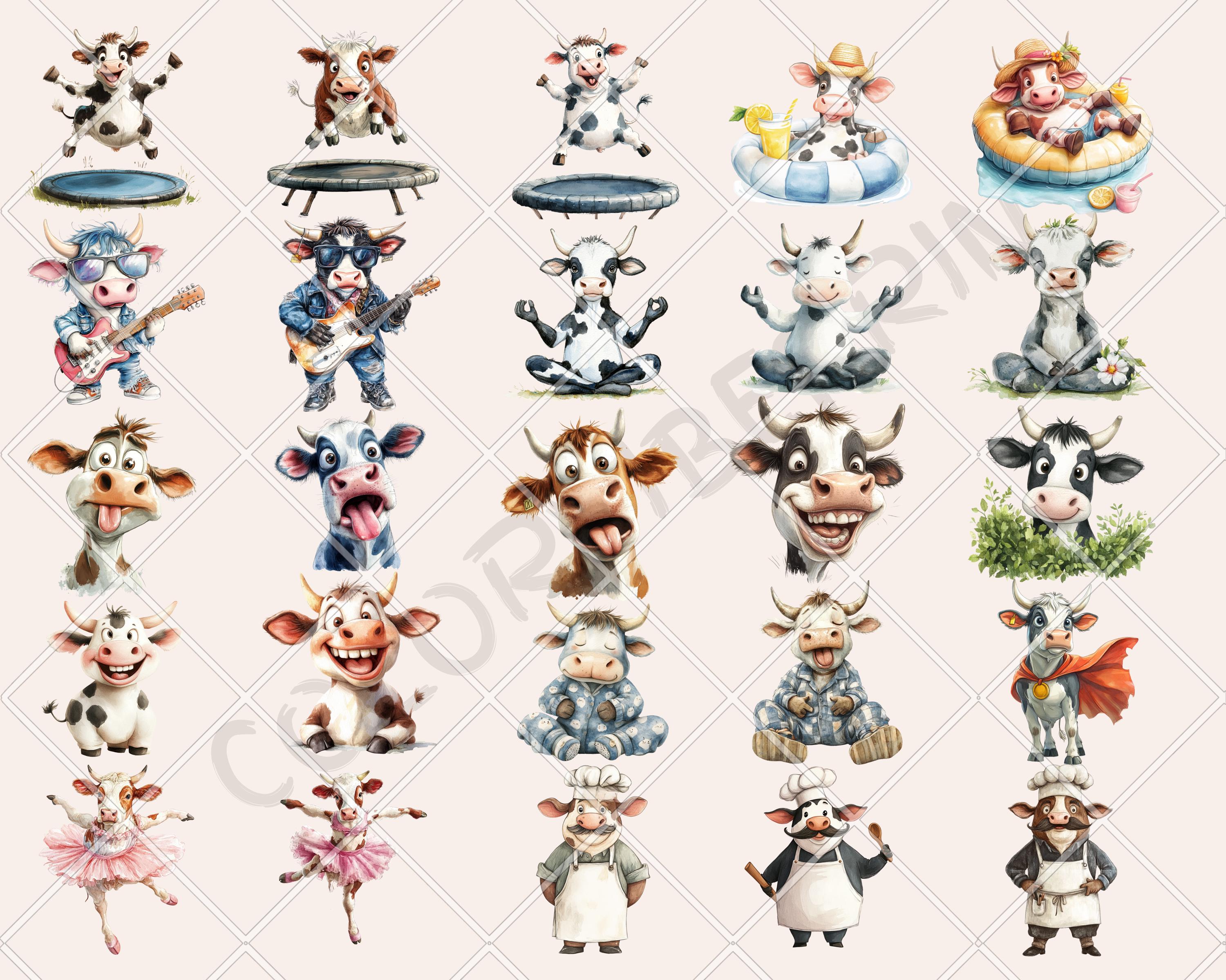 Cute Funny Quirky Cows Clipart PNG Bundle Whimsical Cowful Animated Cow ...