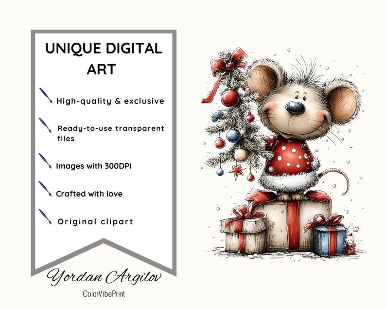 Christmas Mouse Clipart Bundle, Festive Holiday Rat Graphics, Quirky ...
