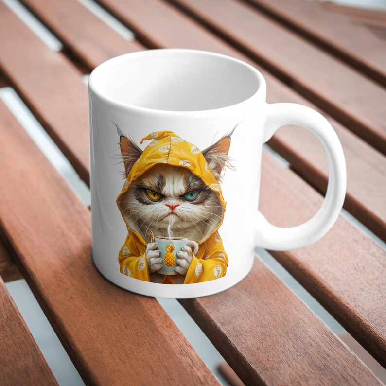 Grumpy Coffee Cat Clipart Mug Designs Funny Whimsical Cat Clipart PNG ...