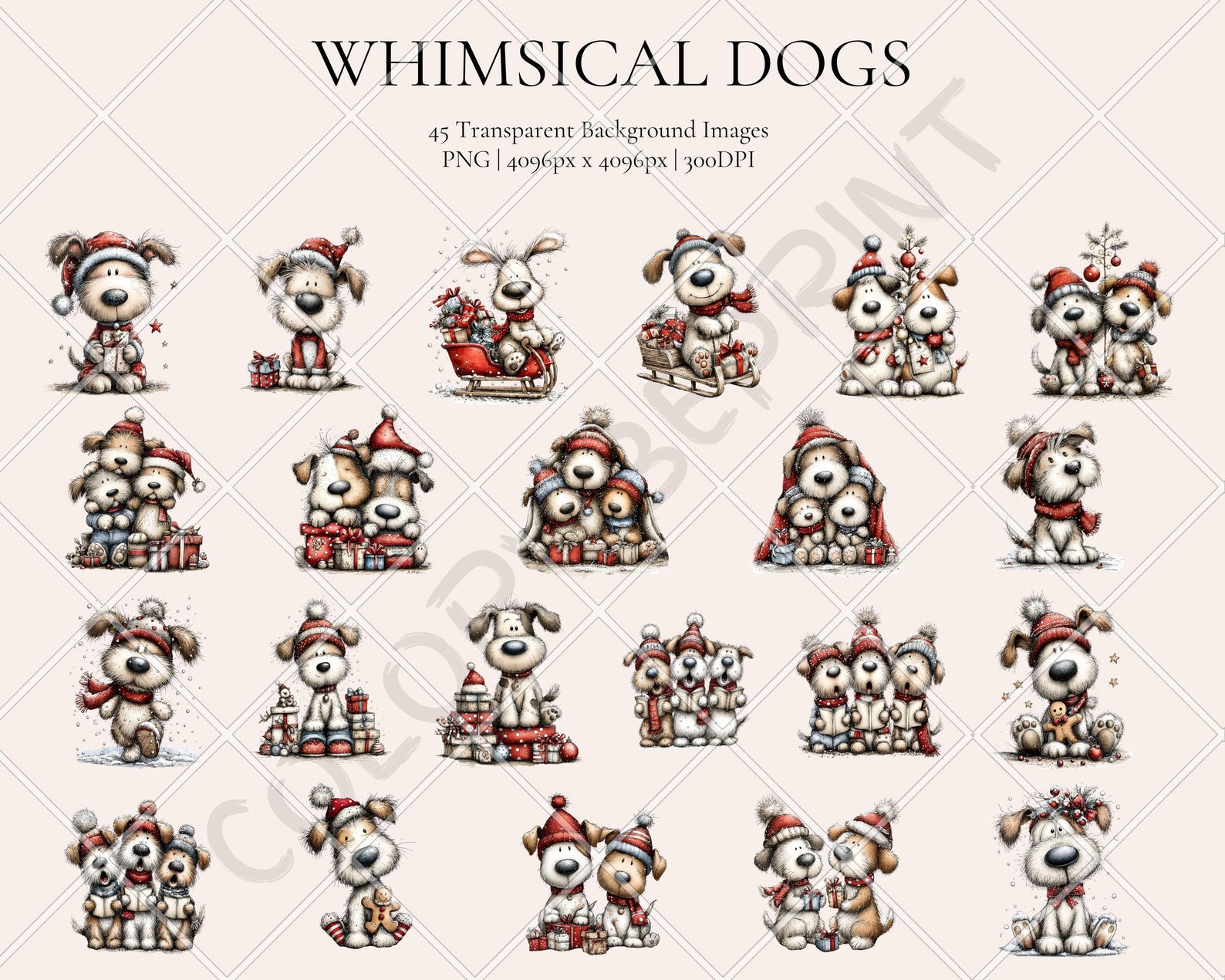Whimsical Christmas Dogs Clipart Bundle, Quirky Festive Holiday ...