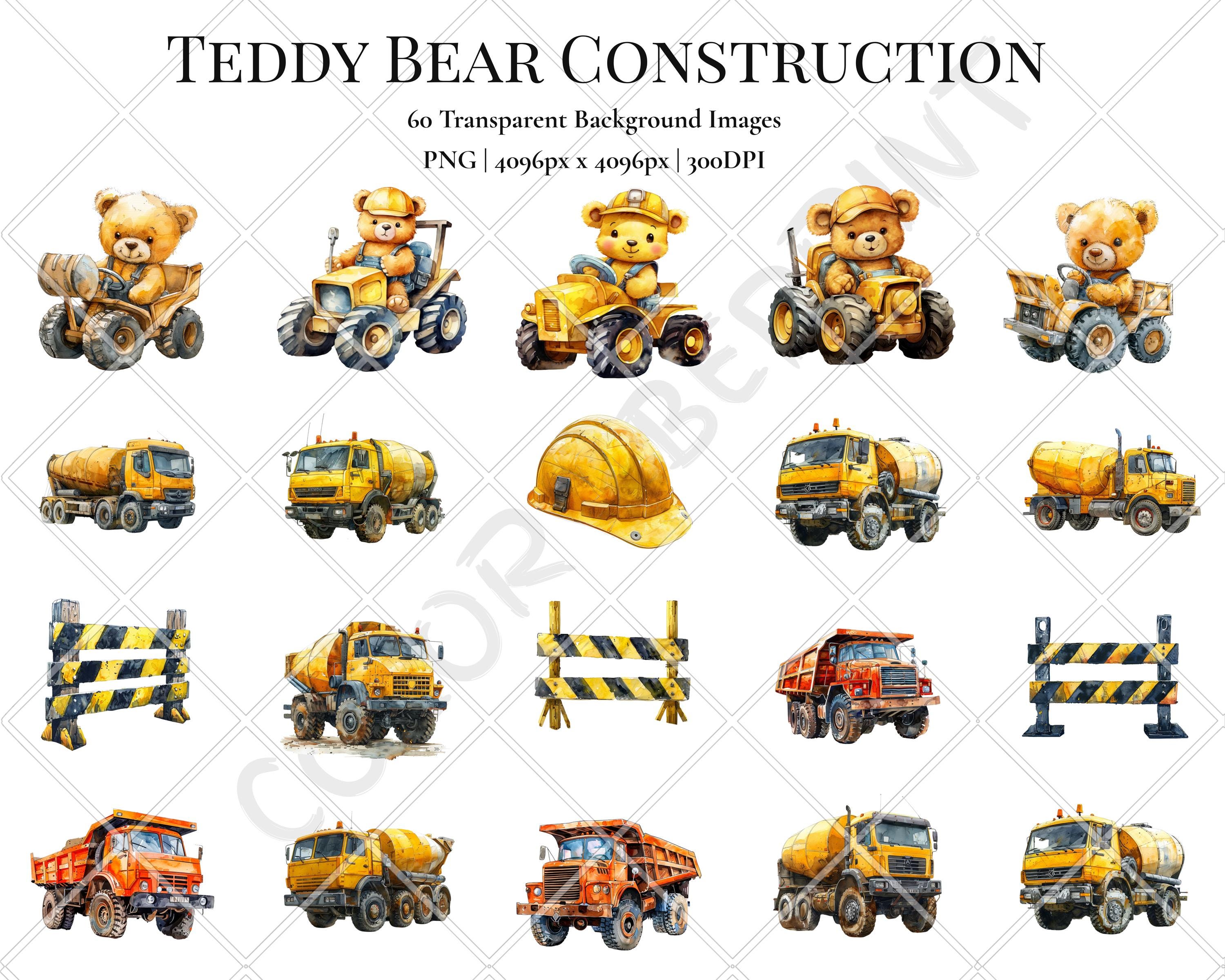 Construction Teddy Bear Clipart Bundle, Watercolor Birthday PNG ...