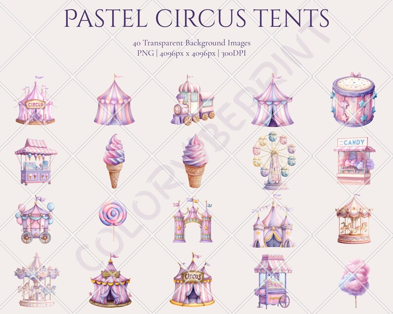 Pastel Circus Tent Clipart With Circus Animals, Whimsical Carnival PNG ...
