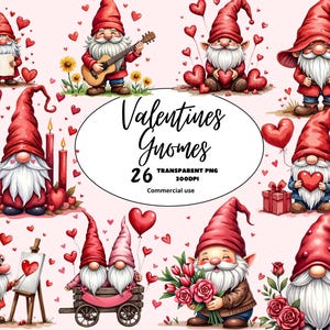 Watercolor Gnome Cute Valentine's Day Clipart Bundle 26 PNG, Festive Couple Red Gnomes Clipart, Gnomes PNG, Fantasy Clipart, Comercial Use