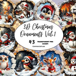3D-stijl leuke kerst PNG clipart, instant download commercieel gebruik, kerstman, sneeuwpop, rendieren, dieren transparante kerstsublimatiebundel