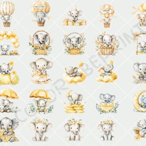 Watercolor Blue Elephant Baby Shower Clipart Bundle, Cute Baby Boy ...