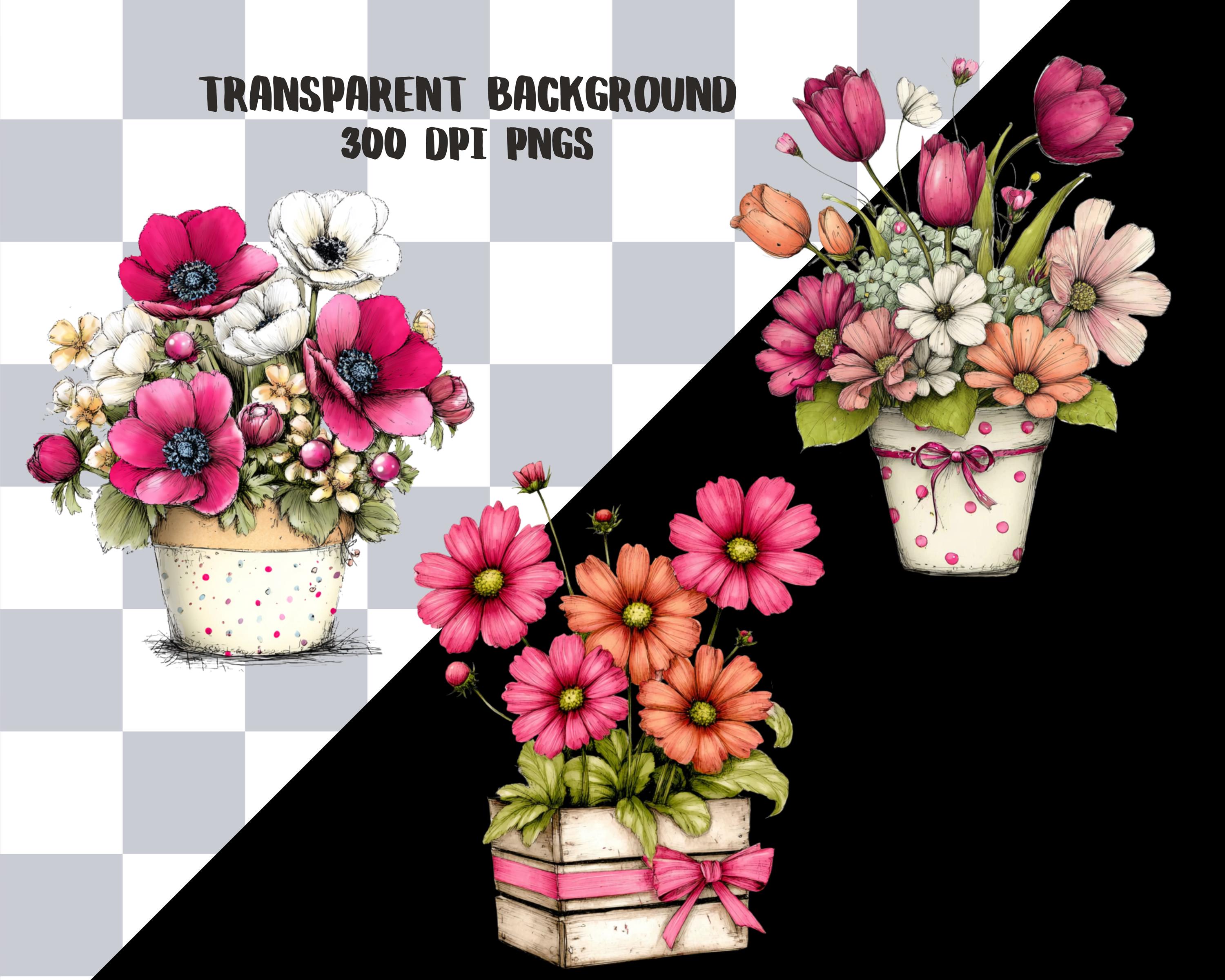 Watercolor Spring Flowers Clipart PNG, Floral Bouquet and Flower Pot ...