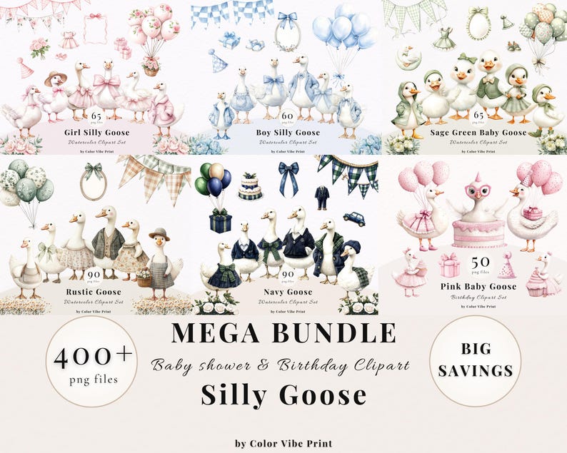 Watercolor Silly Goose Clipart, Pink Girl Baby Shower PNG, Birthday ...