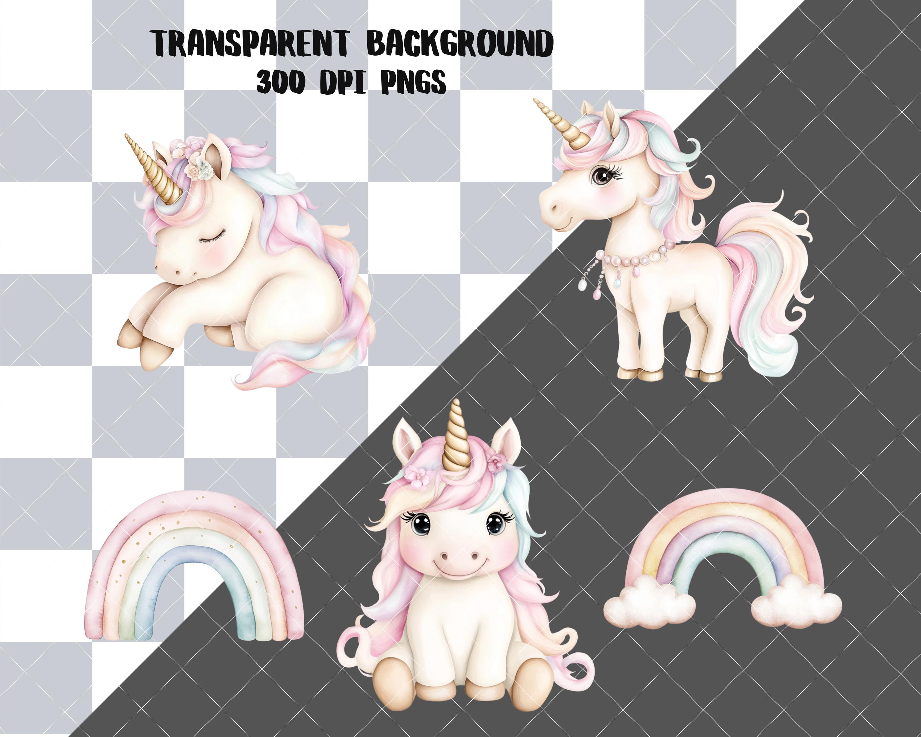 Unicorn Rainbow Clipart Bundle, Watercolor PNG Graphics, Pastel Nursery ...