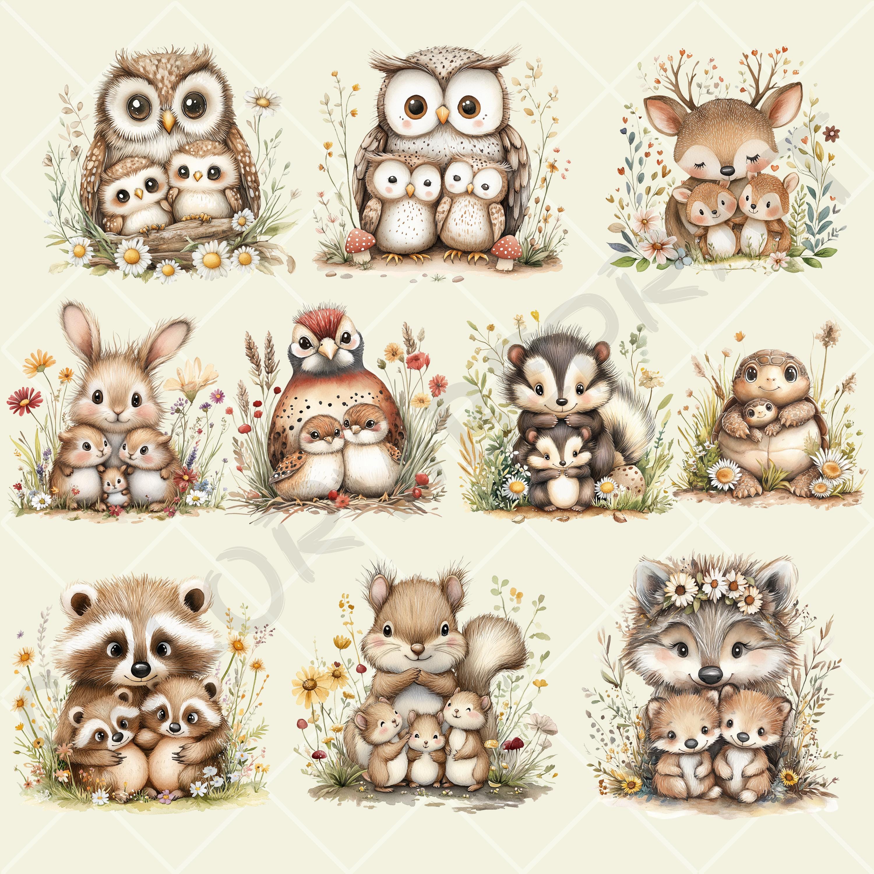 Watercolor Woodland Animals Clipart, Mama and Baby (60 PNG Files) - Etsy
