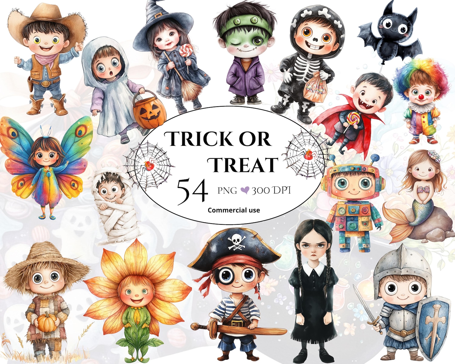 Cute Halloween Clipart Set, Kids in Halloween Costumes, Trick or Treat ...