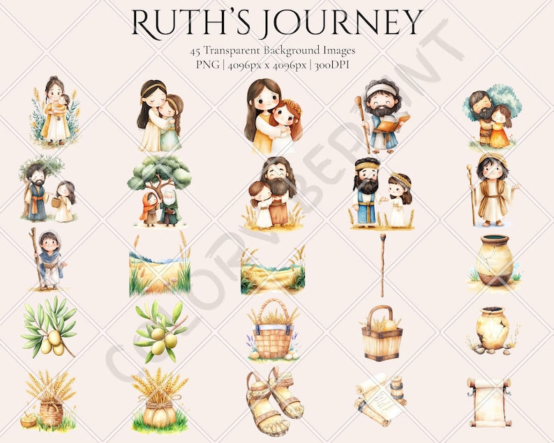Cartoon Ruth Ruth Story Clipart Bundle, Biblical Characters, Bible Story, Religious ...