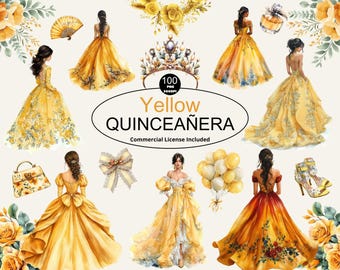 Watercolor Yellow Quinceanera Clip Arts, Wedding Prom Dresses, DIY Invitation, Mexican Style Gown, Princess Elements, Party Decorations - Etsy Watercolor Yellow Quinceanera Clip Arts, Wedding Prom Dresses, DIY Invitation, Mexican Style Gown, Princess Elements, Party Decorations - Etsy