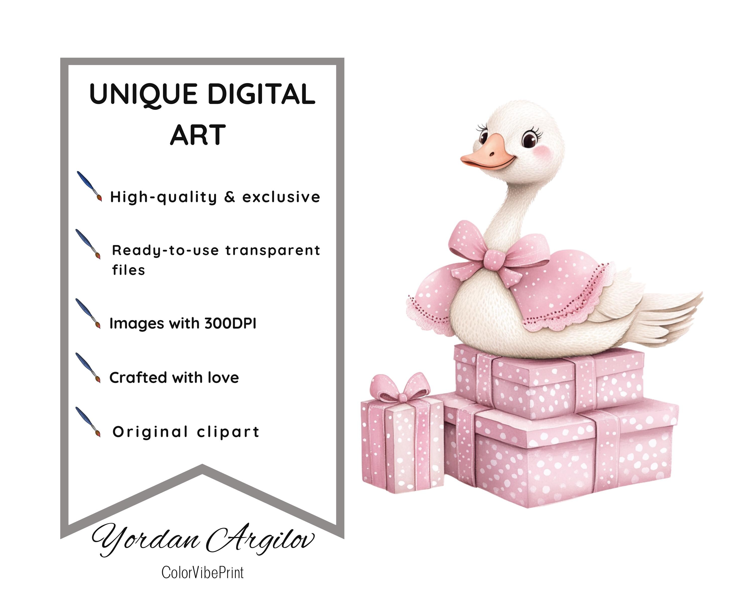 Pink Silly Goose Clipart, Watercolor Birthday Baby Shower PNG Files - Etsy