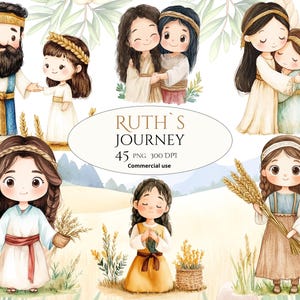 Cartoon Ruth Ruth Story Clipart Bundle, Biblical Characters, Bible Story, Religious ...