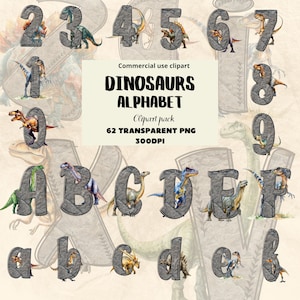 Dinosauri Alfabeto Clipart Acquerello, Uso commerciale, Download istantaneo per bambini, Design a sublimazione, Cute Abc Clip Art, Asilo nido