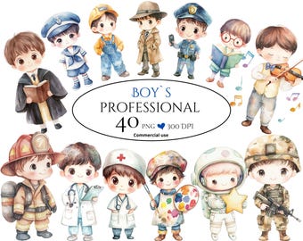 Watercolor Professions Clipart Bundle, Kids Careers Graphics (Digital Download)