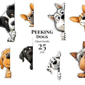 Kikande hundar Clipart-paket, roliga uttrycksfulla djur, 25 PNG (direktnedladdning)