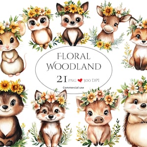Watercolor Woodland Portraits Clipart, Cute Animals Clipart, Baby Animals, Baby Shower Clipart, Woodland Nursery, Boho Forest Animals