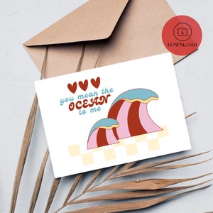 Masz na myśli ocean dla mnie - Retro Groovy Walentynki - Wydrukowana walentynkowa kartka - Groovy Art Print - Retro walentynkowa kartka - Machająca walentynkowa kartka