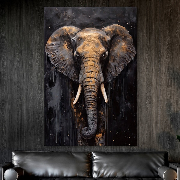 Golden elephant wall decor Gold Elephant Canvas Print Wall Art Elephant Painting Original Oil on Canvas Abstract Elephant Large Canvas Art