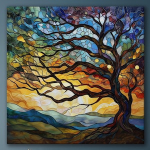 Arte en lienzo con mosaico del Árbol de la Vida, decoración de meditación espiritual