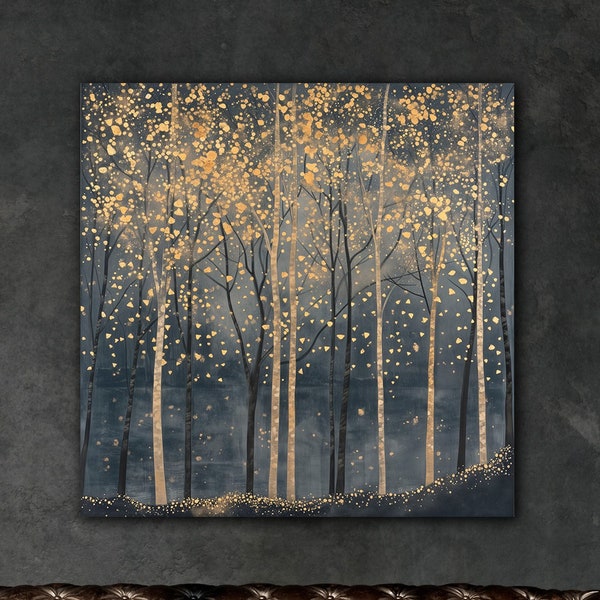 Abstract Forest of Paint Splatters Canvas Wall Art Black and Gold Trees Painting Print Canvas Tree of Life Wall Art Decor Restaurant Decor