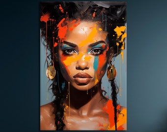 Beautiful Black Woman Oil Painting Print Fashionable and Colorful Canvas Wall Art Ready To Hang Abstract Wall Art Fashion Beautiful Poster