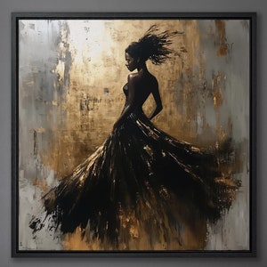Elegant Black Woman Canvas Wall Art Abstract Fashion Painting Print Feminine Wall Decor Luxury Large Modern Artwork Ready to Hang Gift Idea