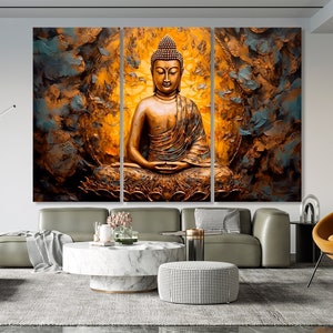 Vivid Large Buddha Face Wall Art Canvas Prints Modern Buddhism