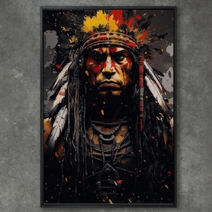 Native Americans Oil Painting Canvas Print Native Art Wall Decor Angry Indigenous Chief portrait Ready To Hang american indian art