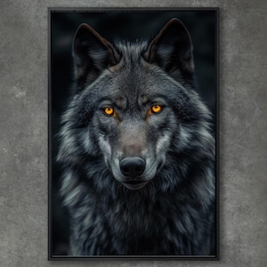 Dark Wolf Large Canvas Wall Art Majestic Wolves Wall Art Decor Amber Eyes Canvas Print Wild Animal Portrait Wall Art Apartment Wall Decor