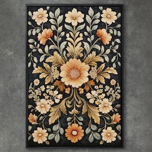 Vintage Floral Framed Canvas Print - William Morris Style, Botanical Floral Art, Large Canvas, Living Room Wall Decor, Ready to Hang Gift