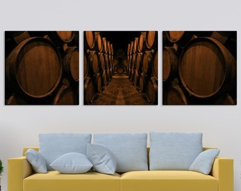 Wine Barrel Canvas Print, Vintage Oak Cellar, Large Wall Art