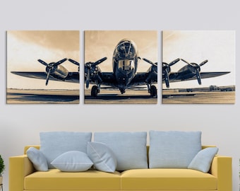 B-17 Bomber Canvas Wall Art, Aviation Print, Military Aircraft Decor