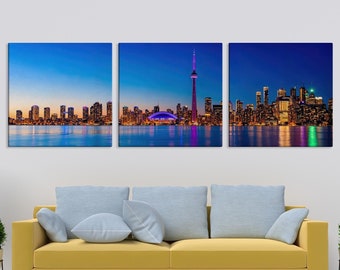 Toronto Night Lights Skyline Canvas Wall Art Print Canada Wall Art Ontario Wall Decor Urban City View Large Canada Cityscape Wall Decor