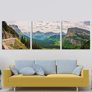 Art mural sur toile du parc national des Glaciers Large vue sur la magnifique chaîne de montagnes Rocheuses, art déco mural panoramique sur la nature, Montana, États-Unis, impression sur toile