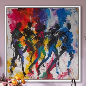 Lienzo de Vivid Rhapsody para pared, pintura abstracta dinámica de personas bailando, impresión de colores vibrantes, contrastes, póster decorativo cuadrado listo para colgar