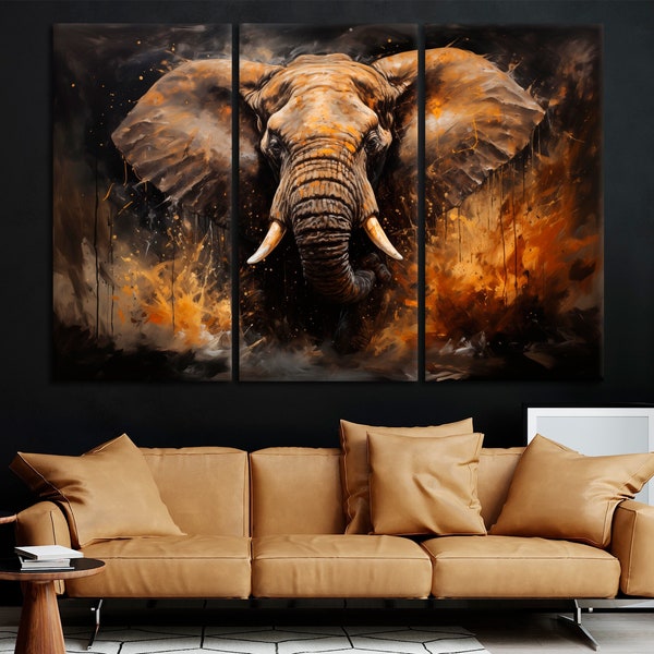 Beautiful Elephant Oil Painting Print On Canvas Elephant Extra large Canvas wall art African Elephant Decor Poster Ready To Hang