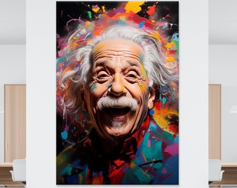 Albert Einstein Laughing Canvas Wall Art Pop Art Portrait Painting Print On Canvas Pop Culture Wall Art Large Abstract Artwork Wall Decor