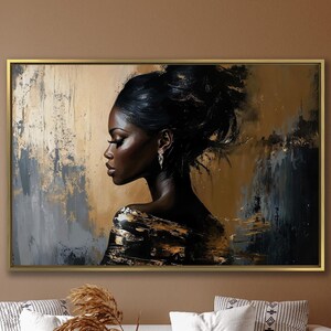 Elegant Woman Portrait Canvas Wall Art African American Beauty Painting Print Modern Afrocentric Wall Decor Fashion Poster Ready to Hang