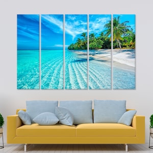 Tropical Beach Wall Art Canvas Print Ocean Beach Art Ocean Beach Palm trees print Nature Landscape wall art Ready to hang beach decor