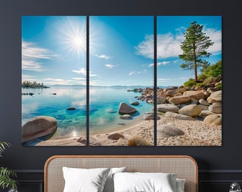 Lake Tahoe East Shore Beach Nevada Canvas Wall Art Calm Turquoise Water Decor Art Largest of the Alpine Lakes in North America Canvas Print