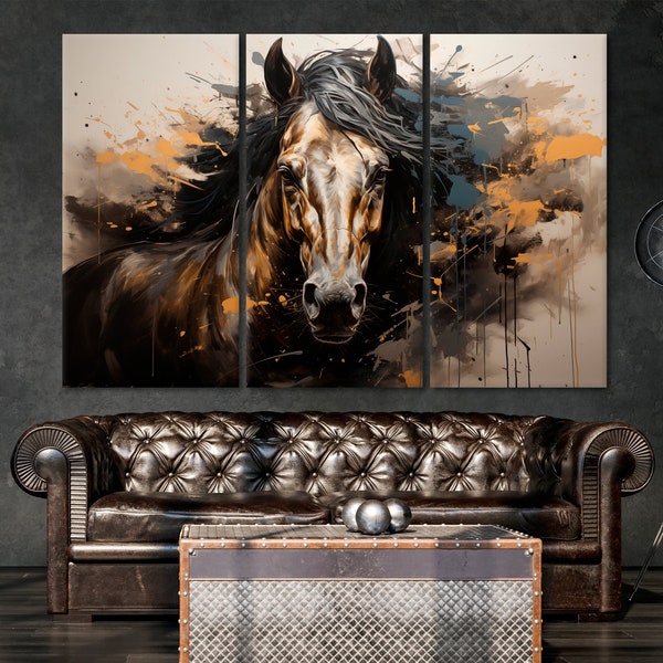 Beautiful Stunning Brown Horse Oil Painting Print on Canvas Rustic Farmhouse Decor Equestrian Rural Art horse lover gift Large Wall Art