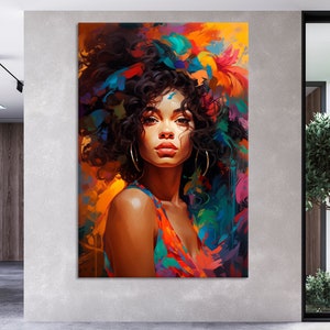 Afro Woman canvas wall art African Girl Painting print Abstract african american art Abstract Black Woman Pop Art Poster