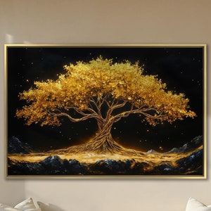 Large Golden Tree of Life Canvas Wall Art Mystical Tree Painting Print Luxurious Wall Decor Abstract Nature Poster Ready to Hang Gift Idea