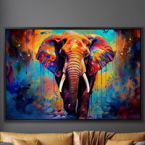 Colorful Elephant canvas wall art print Colorful Elephant painting Vibrant and bright and colorful animal portrait Extra Large Wall Art