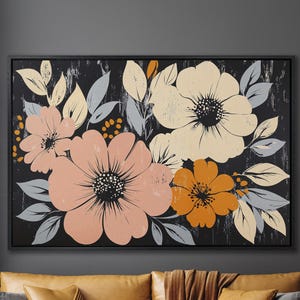 Vintage Floral Art - Framed Canvas Print - Modern Canvas Wall Art - Large Flower Wall Art for Living Room, Ready to Hang, Gift for Her